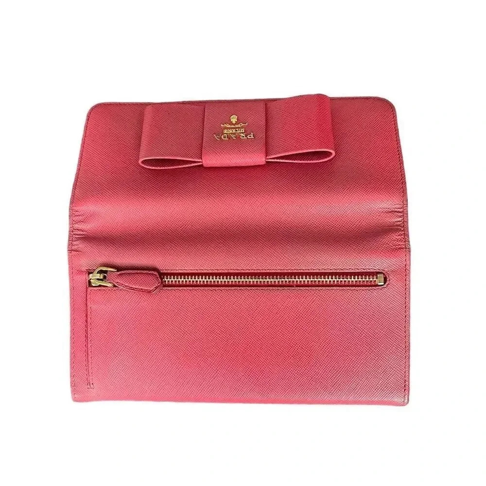 Prada Women's Pink Saffiano Leather Bow Wallet - Picture 3 of 7